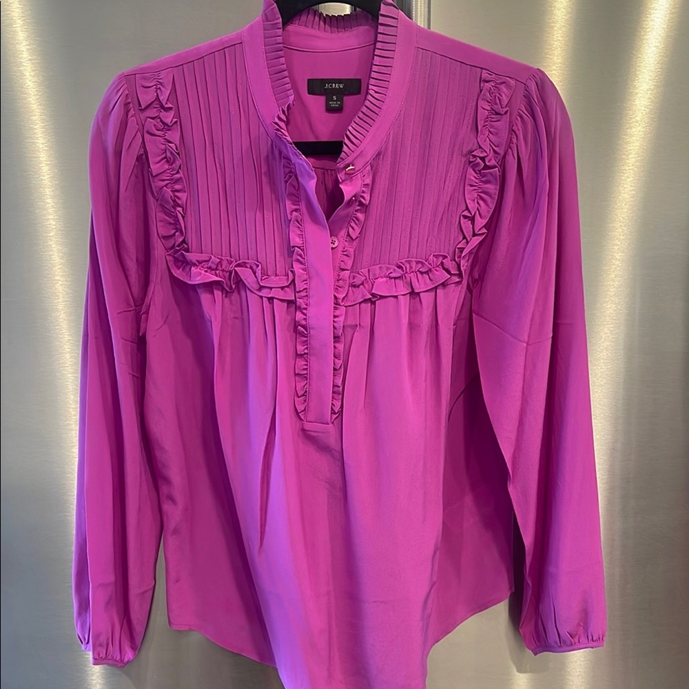 J. Crew Pink Pleated Bib Collar Blouse